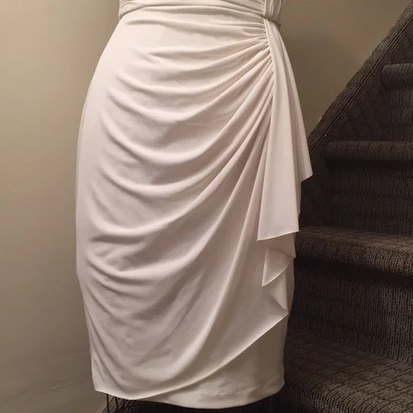 White House Black Market White Draped Sheath Dress - Picture 4 of 8